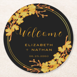 Classy Luxury Black & Gold Floral Weduwen Welkom Ronde Kartonnen Onderzetter