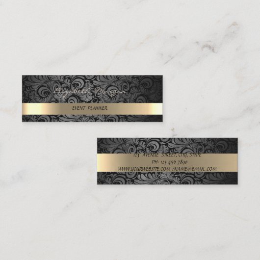 Classy Luxury Elegant, Damask, Faux Gold Mini Visitekaartje (Voorkant / Achterkant)