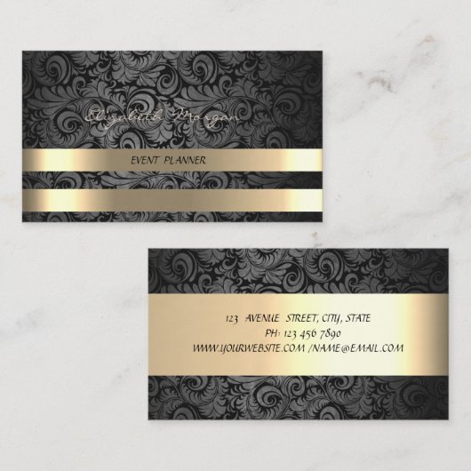Classy Luxury Elegant, Damask, Faux Gold Stripes Visitekaartje (Voorkant / Achterkant)