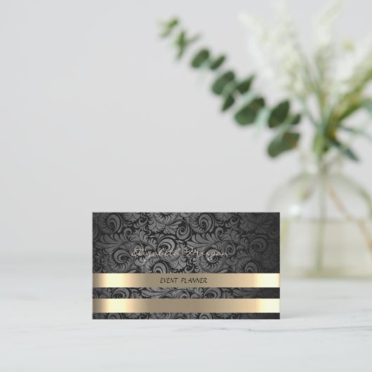 Classy Luxury Elegant, Damask, Faux Gold Stripes Visitekaartje (Staand voorkant)