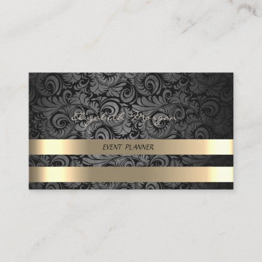 Classy Luxury Elegant, Damask, Faux Gold Stripes Visitekaartje (Voorkant)