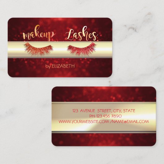 Classy Luxury Elegant, Glitter Lashes, Red Bokeh Visitekaartje (Voorkant / Achterkant)