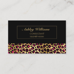 Classy Luxury Gold en Burgundy Leopard Design Visitekaartje