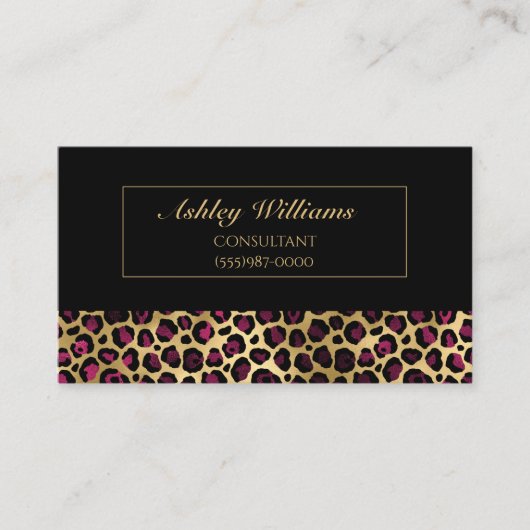 Classy Luxury Gold en Burgundy Leopard Design Visitekaartje (Voorkant)