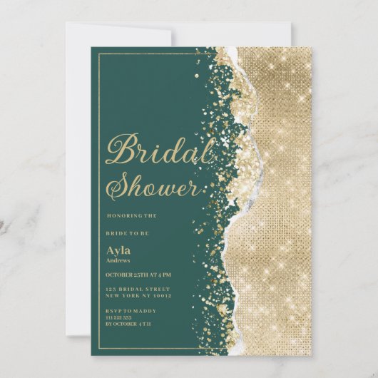 Classy luxury green gold glitter Bridal Shower Kaart (Voorkant)