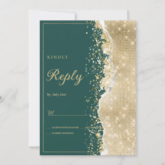 Classy luxury green gold glitter RSVP Kaart