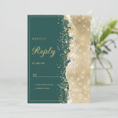 Classy luxury green gold glitter RSVP Kaart (Staand voorkant)