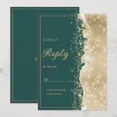 Classy luxury green gold glitter RSVP Kaart (Voorkant / Achterkant)