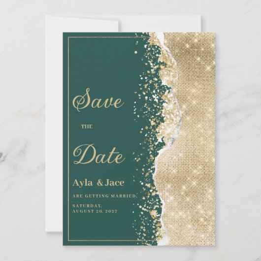 Classy luxury green gold glitter Save the Date Kaart (Voorkant)