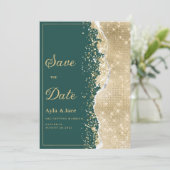 Classy luxury green gold glitter Save the Date Kaart (Staand voorkant)