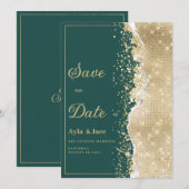 Classy luxury green gold glitter Save the Date Kaart (Voorkant / Achterkant)