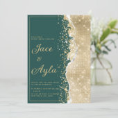 Classy luxury green gold glitter Wedding Kaart (Staand voorkant)