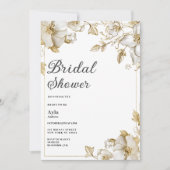 Classy luxury white and gold floral Bridal Shower Kaart (Voorkant)