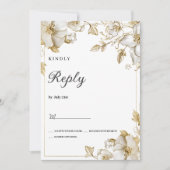 Classy luxury white and gold floral RSVP Kaart (Voorkant)