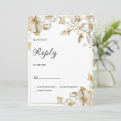 Classy luxury white and gold floral RSVP Kaart (Staand voorkant)