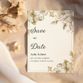 Classy luxury white and gold floral Save the Date Kaart