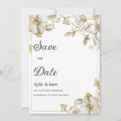 Classy luxury white and gold floral Save the Date Kaart (Voorkant)