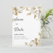 Classy luxury white and gold floral Save the Date Kaart (Staand voorkant)