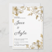 Classy luxury white and gold floral Wedding Kaart (Voorkant)