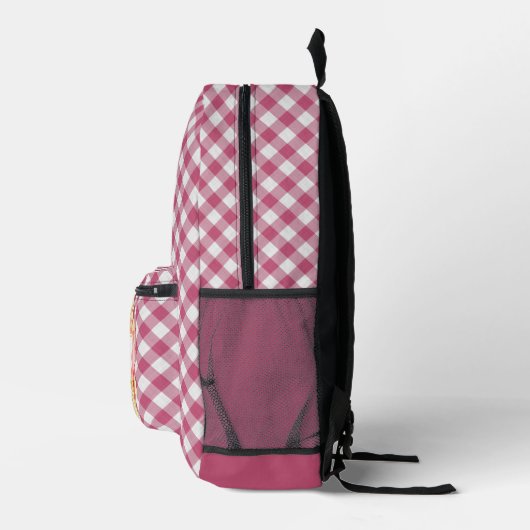 Classy magenta rood roze gingham check patroon bedrukte rugzak (Rechts)