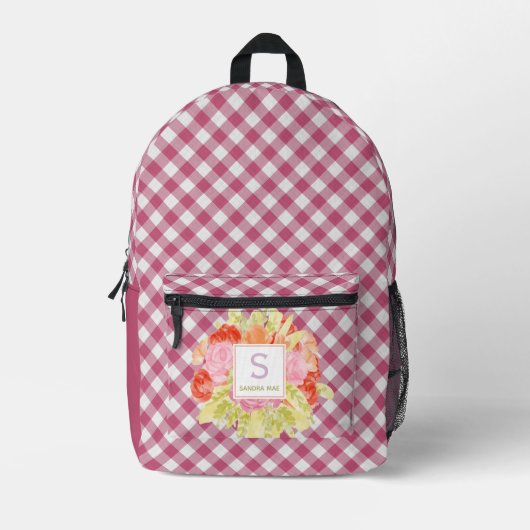 Classy magenta rood roze gingham check patroon bedrukte rugzak (Voorkant)