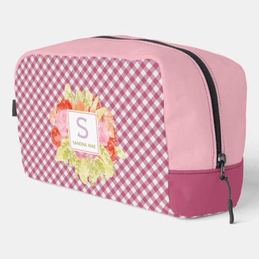 Classy magenta rood roze gingham check patroon toilettasje (Rechterhoek)