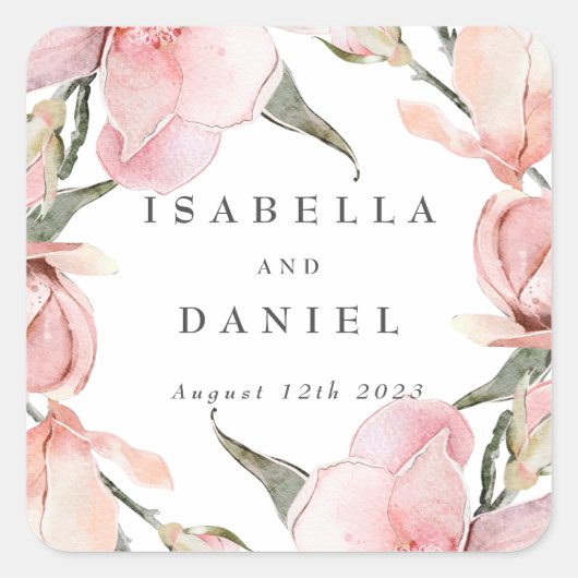 Classy Magnolia Custom Wedding Vierkante Sticker (Voorkant)