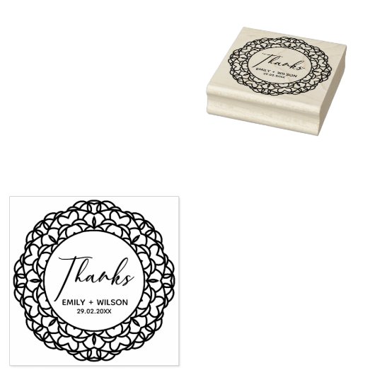 CLASSY  MANDALA AANGEPASTE SCRIPT BEDANKT BRUILOFT RUBBERSTEMPEL (Gestempeld)