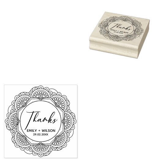 CLASSY  MANDALA AANGEPASTE SCRIPT BEDANKT BRUILOFT RUBBERSTEMPEL (Gestempeld)