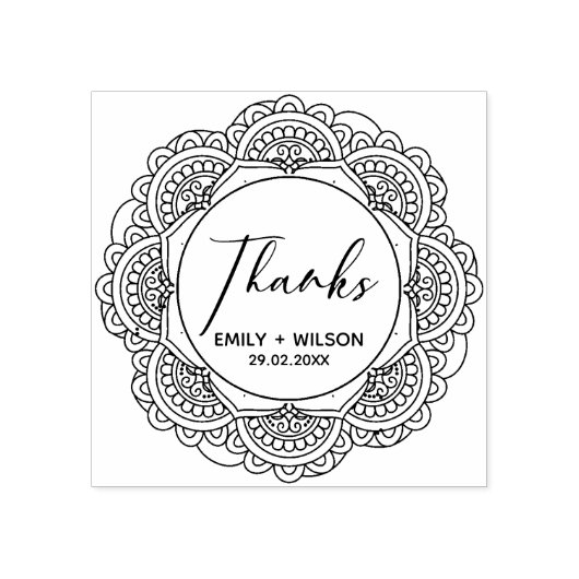 CLASSY MANDALA AANGEPASTE SCRIPT BEDANKT BRUILOFT RUBBERSTEMPEL (Afrduk)