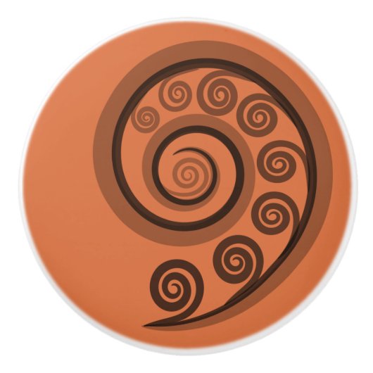 Classy Mandarin-Oranje Curly Swirls Ceramic Knob. Keramische Knop (Voorkant)