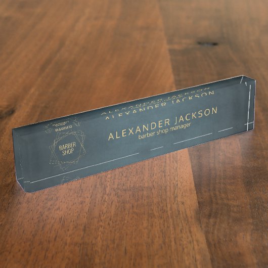 Classy mannelijke marine gouden kapperszaak manage naambordje (Zijkant)