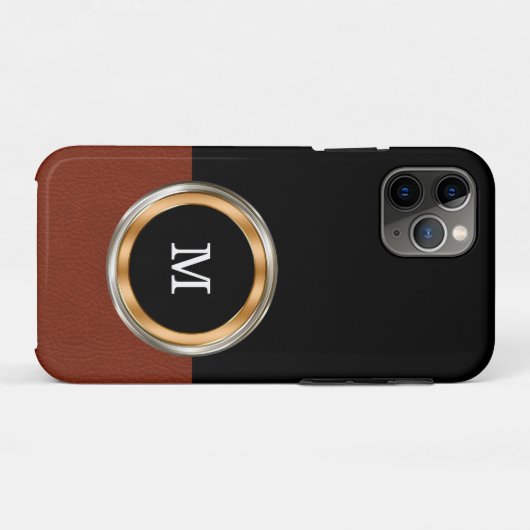 Classy Mannen Monogram Lederen Kunst Case-Mate iPhone Case (Achterkant (horizontaal))