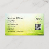 Classy Marble Green Curved Decor Logo en QR-code Visitekaartje (Achterkant)