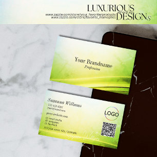 Classy Marble Green Curved Decor Logo en QR-code Visitekaartje