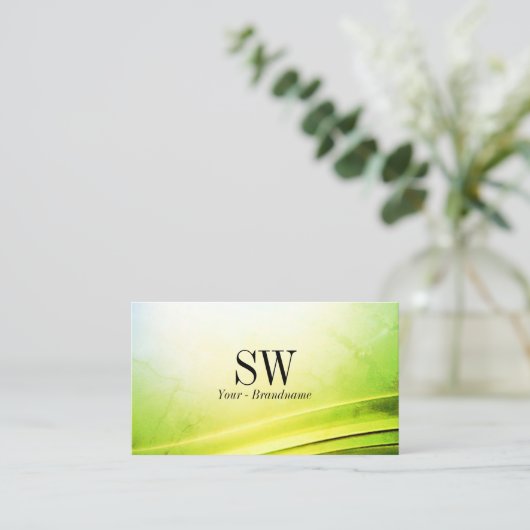 Classy Marble Green Curved Decor met Monogram Visitekaartje (Staand voorkant)