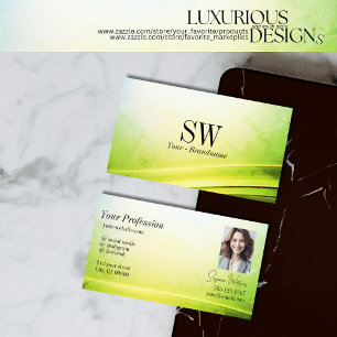 Classy Marble Green Curved Decor Monogram Foto Visitekaartje