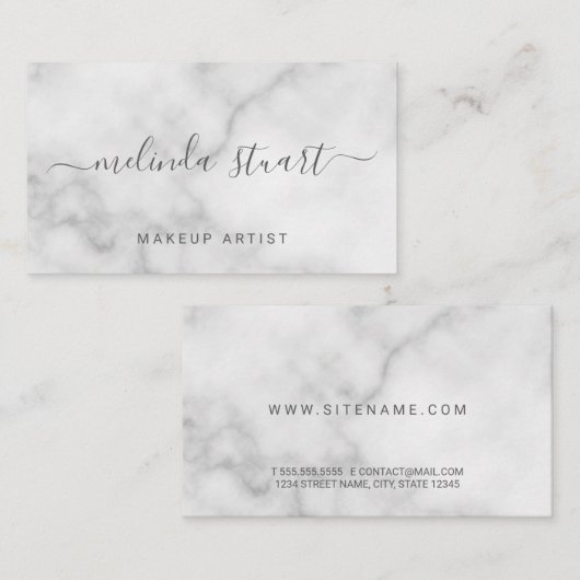 Classy Marble Modern Script Visitekaartje (Voorkant / Achterkant)