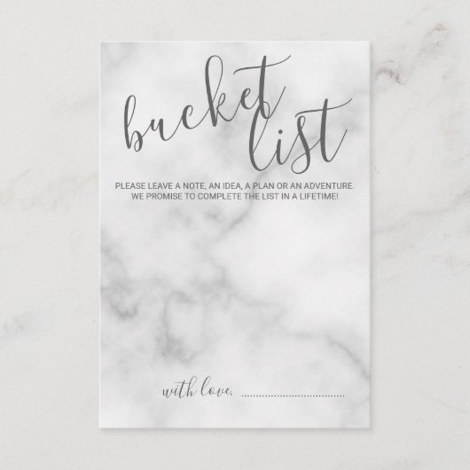 Classy Marble Modern Script Wedding Bucket List Advieskaart (Voorkant)