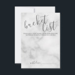 Classy Marble Modern Script Wedding Bucket List Advieskaart<br><div class="desc">Voeg een persoonlijke aanraking aan uw bruiloft toe met een moderne kaart van de emmer van de manuscriptbruiloft. Deze kaart kenmerkt titel in de grijze moderne stijl van het calligrafische doopvont en details in grijze moderne sans serif doopvontstijl op witte marmer achtergrond.</div>