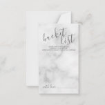 Classy Marble Modern Script Wedding Bucket List Advieskaart<br><div class="desc">Voeg een persoonlijke aanraking aan uw bruiloft toe met een moderne kaart van de emmer van de manuscriptbruiloft. Deze kaart kenmerkt titel in de grijze moderne stijl van het calligrafische doopvont en details in grijze moderne sans serif doopvontstijl op witte marmer achtergrond.</div>