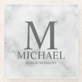 Classy Marble Monogram en Name Groomsman Glazen Onderzetter (Voorkant)