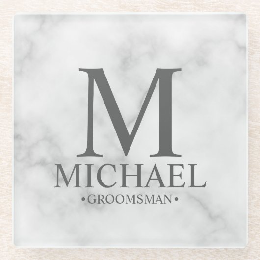 Classy Marble Monogram en Name Groomsman Glazen Onderzetter (Voorkant)