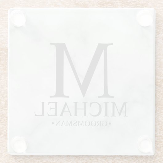 Classy Marble Monogram en Name Groomsman Glazen Onderzetter (Achterkant)