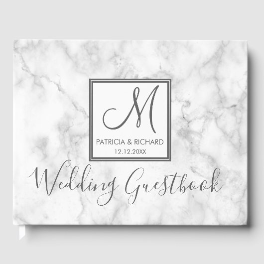 Classy Marble Monogrammed Wedding Gastenboek (Voorkant)