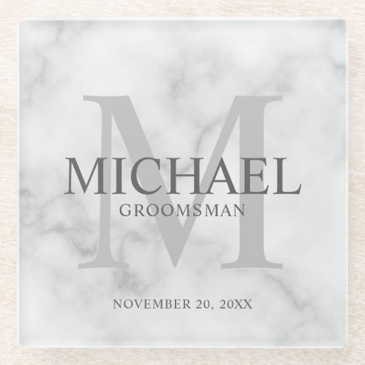 Classy Marble Personalized Groomsmen Glazen Onderzetter (Voorkant)