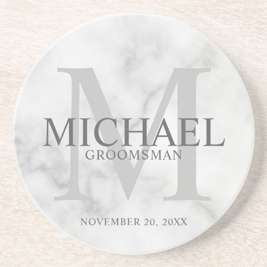 Classy Marble Personalized Groomsmen Zandsteen Onderzetter (Voorkant)