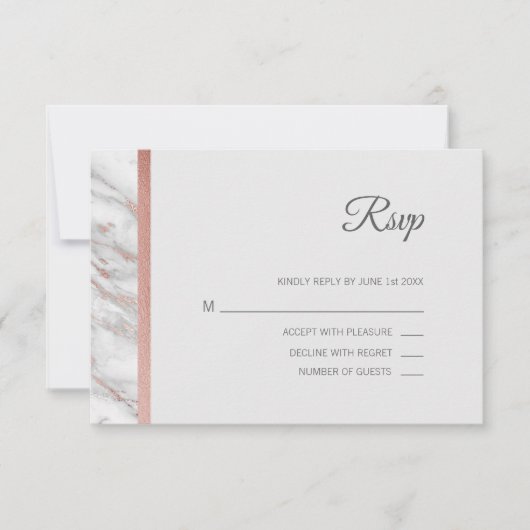 Classy Marble Roos Gold Folie RSVP Menu Huwelijk (Voorkant)
