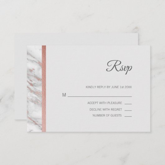 Classy Marble Roos Gold Folie RSVP Menu Huwelijk (Voorkant / Achterkant)