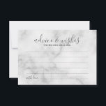 Classy Marble Wedding Advice and Wishes Card Advieskaart<br><div class="desc">Voeg een persoonlijke aanraking toe aan uw bruiloft met een modern trouwadvies en een wenskaart. Deze advieskaart bevat een titel in de grijze moderne stijl van het scriptlettertype en details in de grijze moderne sans serif lettertypestijl op de witte marmer achtergrond. Ideaal voor bruiloft, baby shower, verjaardagsfeest, vrijgezellenfeest, bachelorette en...</div>